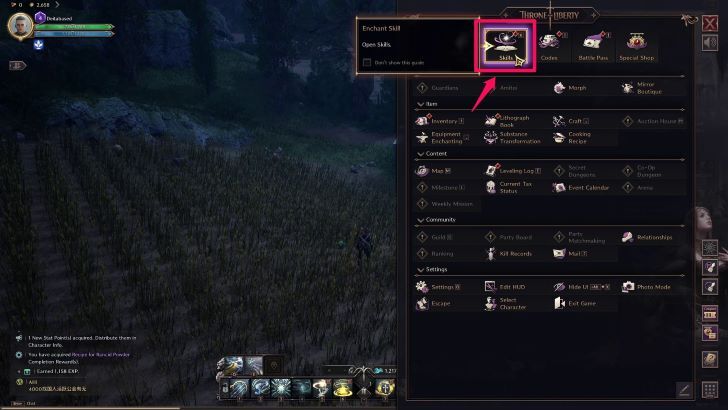 Throne and Liberty - Press Skills Menu