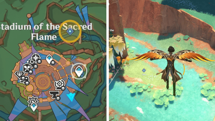 Genshin Impact The Case of the Crafting Bench Walkthrough - Go to the clearing near the Stadium of the Sacred Flame