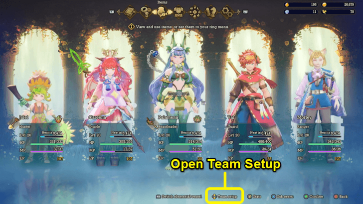 Visions of Mana - Team Set Up