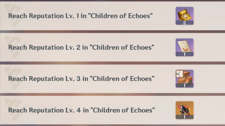 Genshin Impact - Children of Echoes Tribe Reputation Ladder