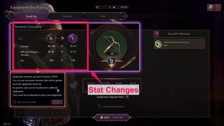 Throne and Liberty - Equipment Level Stat Changes