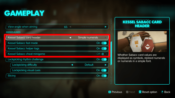 Adjust Kessel Sabacc Game Settings