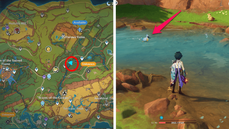 Genshin Impact - Blue Mountain Spoonbill Map Location