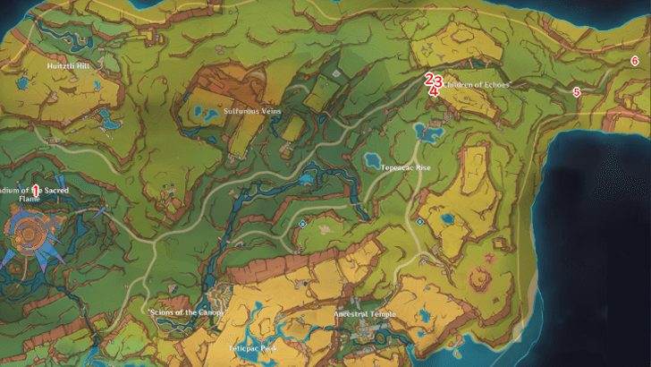 Genshin Impact - Halberd-Crest Bird Map Location North of Natlan, mode;Scale