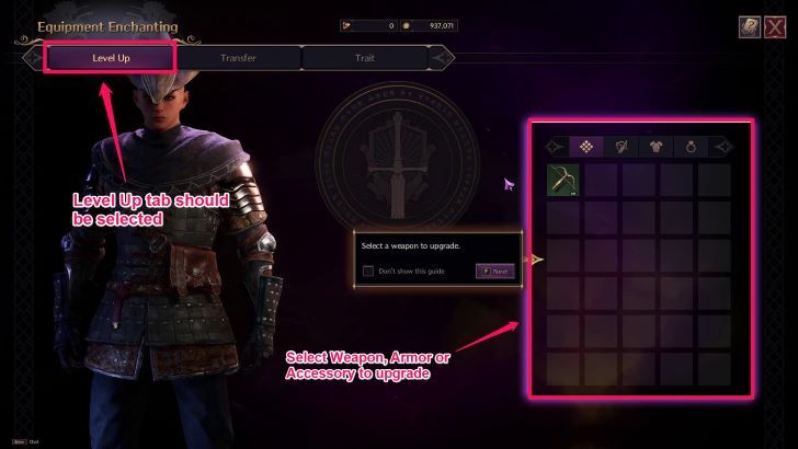 Throne and Liberty - Pick Equipment in Level Up