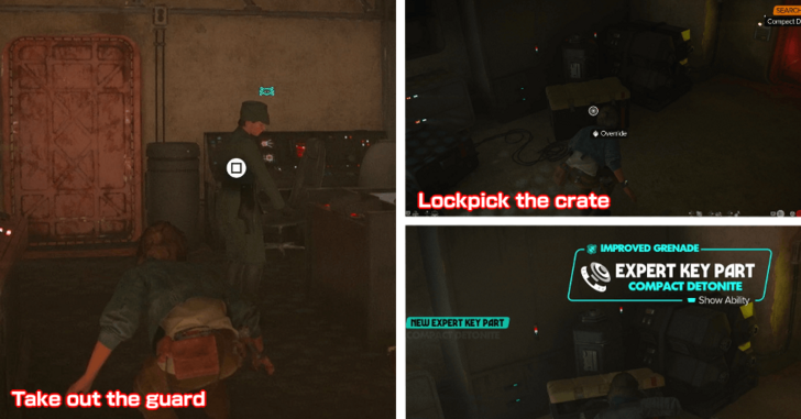 Take out the guard then lockpick the crate