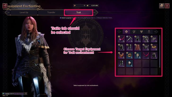 Throne and Liberty - Traits Tab Selection