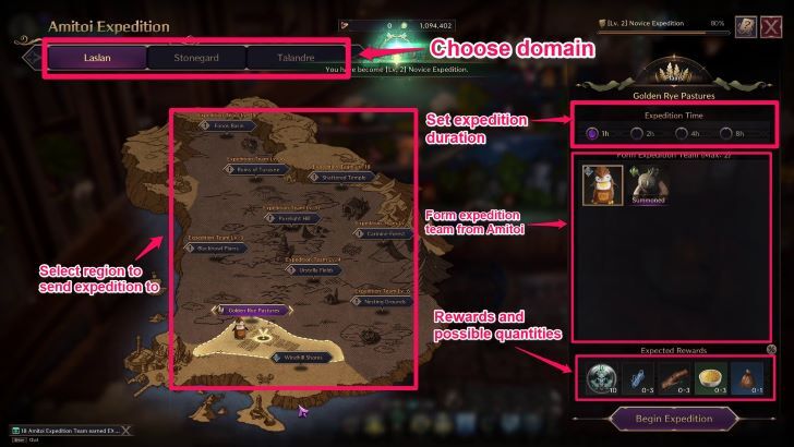 Throne and Liberty - Amitoi Expedition Map menu