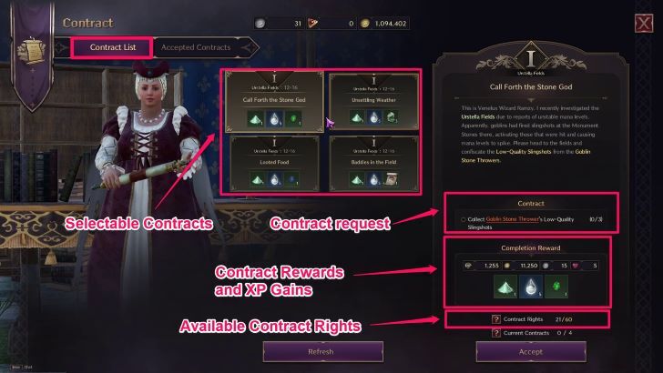 Throne and Liberty - Contracts Menu