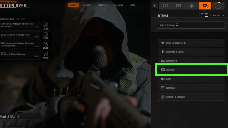Go to Settings and Open Graphics