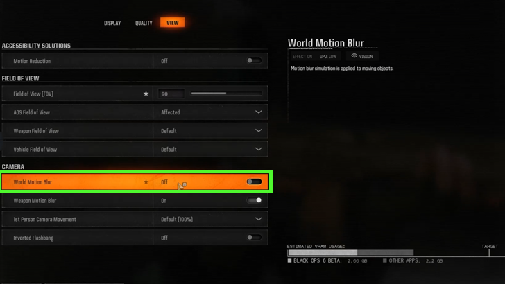 Turn Off World Motion Blur