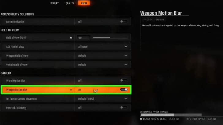 Turn Off Weapon Motion Blur