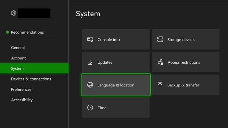 Go to Language and Location in the System Menu