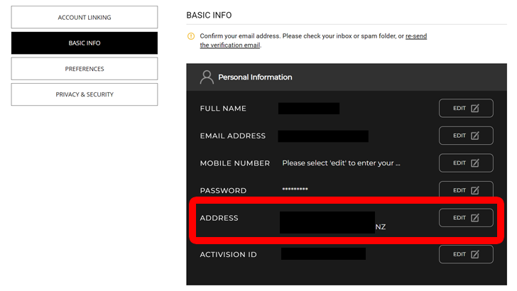 Navigate to Basic Info and Edit Address