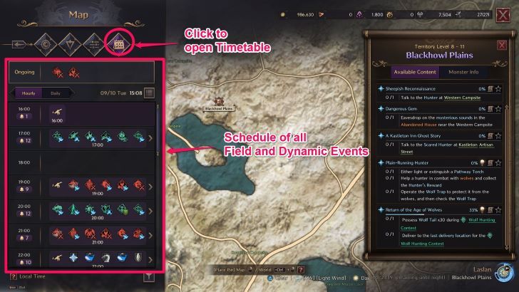 Throne and Liberty - Map Timetable