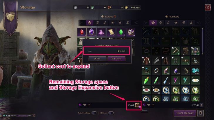 Throne and Liberty - Storage Menu