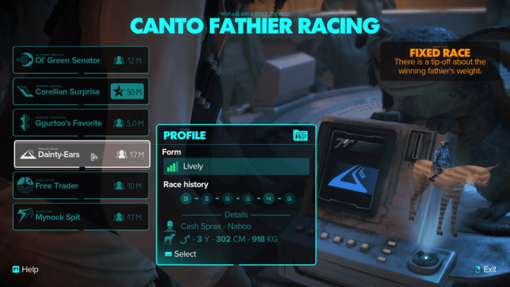 Canto Fathier Racing - Best Bet After Reading a Fixed Race Datapad