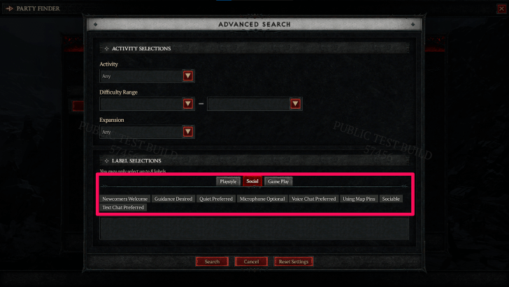 Diablo 4 - Label Selections