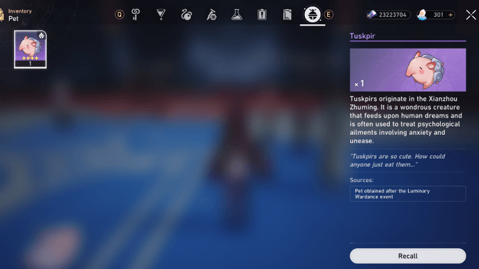 Honkai Star Rail - How to Equip a Pet - Open the Pet Tab