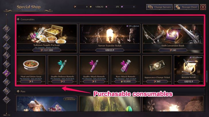 Throne and Liberty - Consumables Shop items