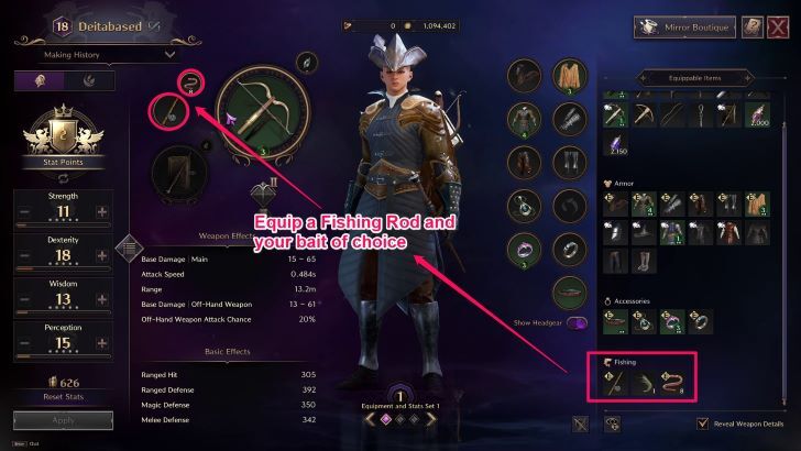 Throne and Liberty Prepare Fishing Rod and Bait