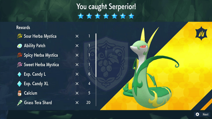 Pokemon SV - Serperior Raid Rewards