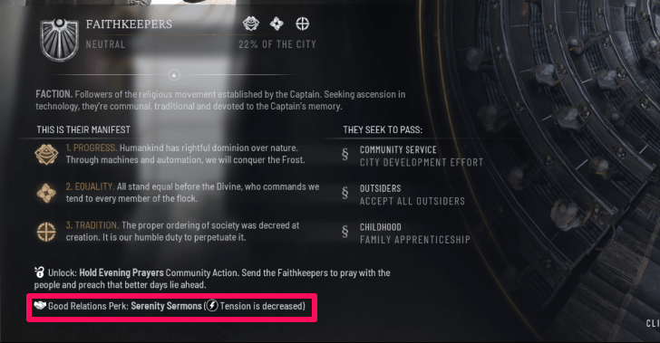 Good Relations will Provide Faction Perks