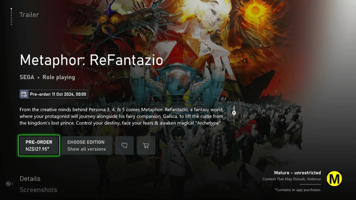 Metaphor ReFantazio - Preload Xbox Step 2
