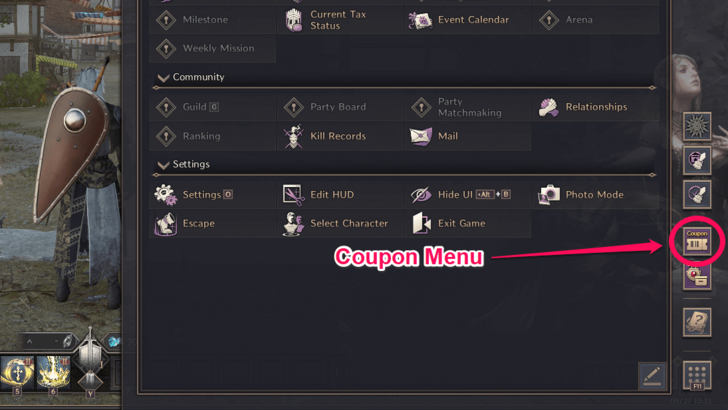 Throne and Liberty Coupon Menu