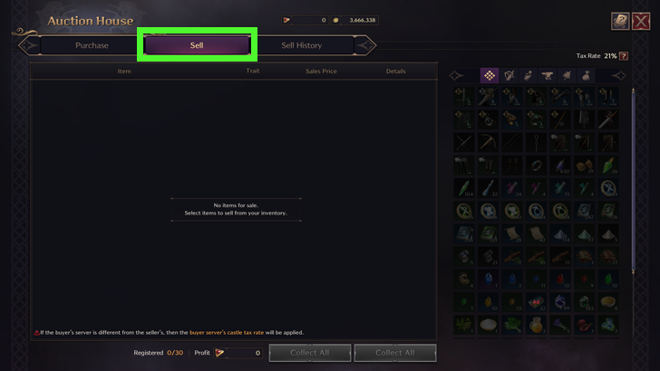 Sell Items in Auction House