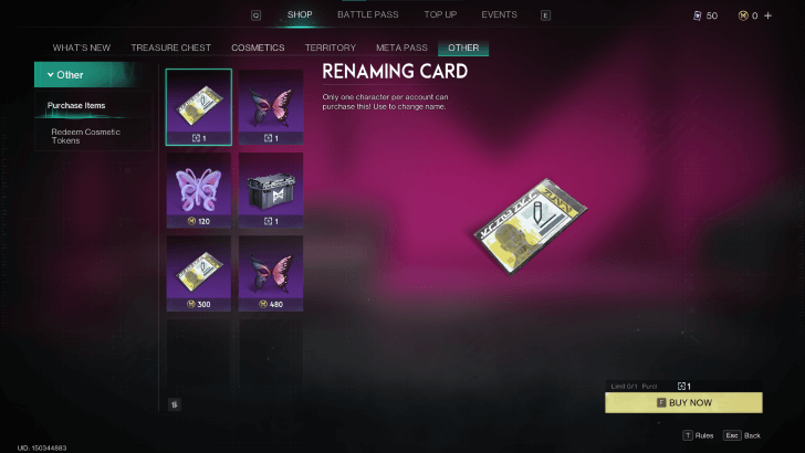 Once Human - Renaming Card