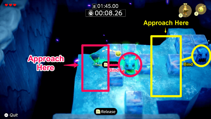 Approach the next two Freezards from the side and use Bind