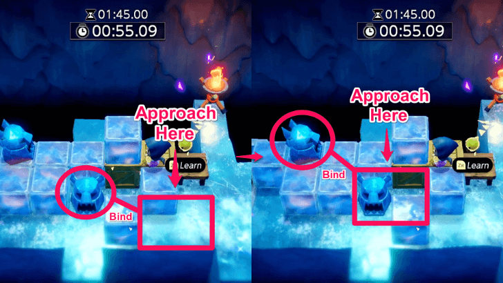 Approach bottom Freezard from corner and top one from below