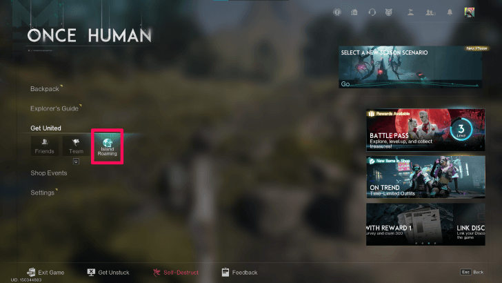 Once Human - Access Island Roaming from Get United menu