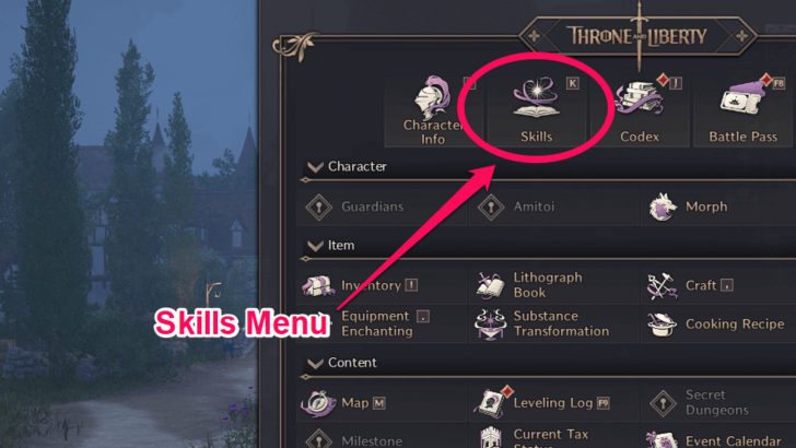 Throne and Liberty Skill Menu