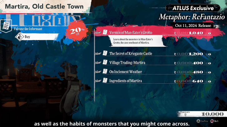 Metaphor ReFantazio Provides Quest Info at a Price