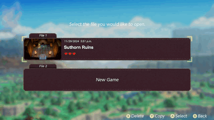 Title Screen Save Data Slots