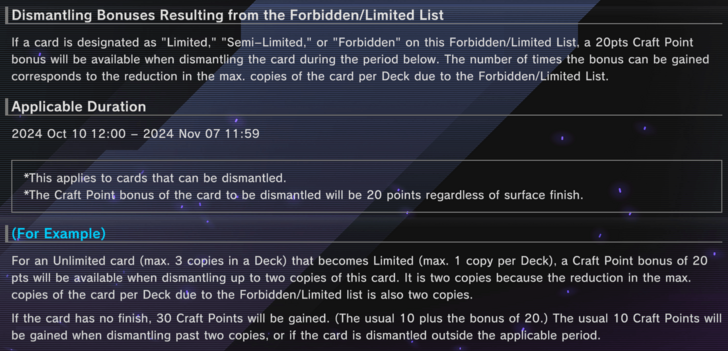 Master Duel - October 10th 2024 Banlist Update Dimsantling Bonus
