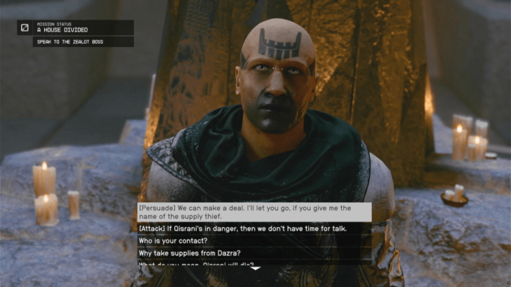 Starfield Speak with Zealot Boss