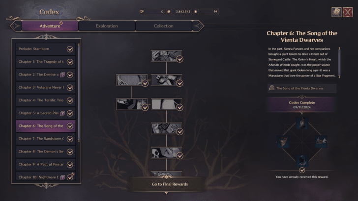 Main Story Codex Rewards