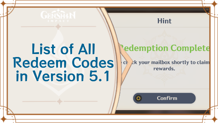 Genshin Impact - 5.1 Redeem Codes List and Rewards