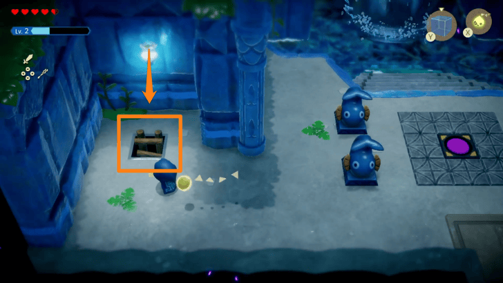 Climb down the left ladder