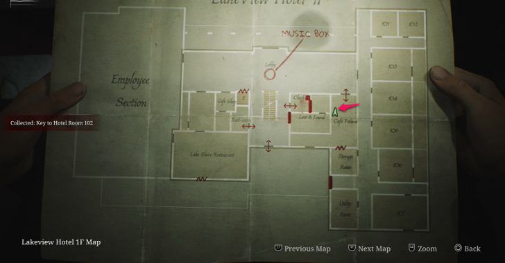 Key to Hotel Room 102 map loc