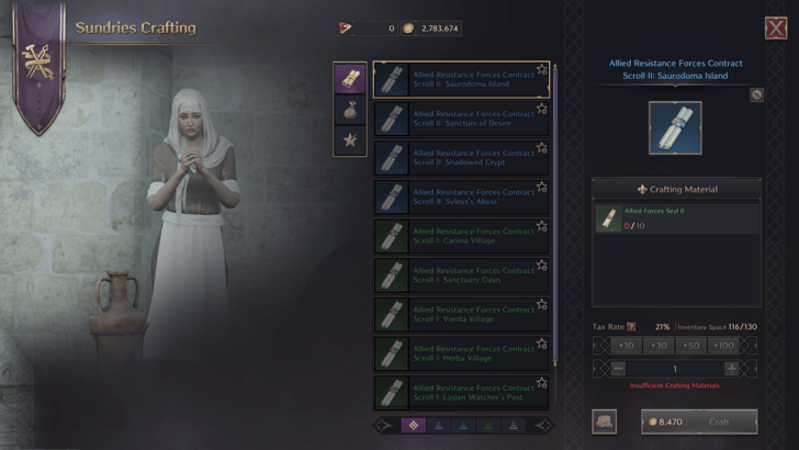 Crafting Allied Resistance Forces Contract Scrolls