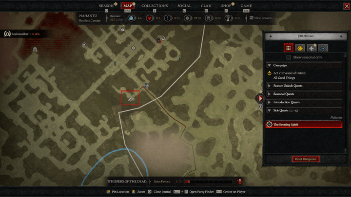 the keening spirit map location