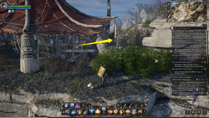 Go through the bush beside the hut