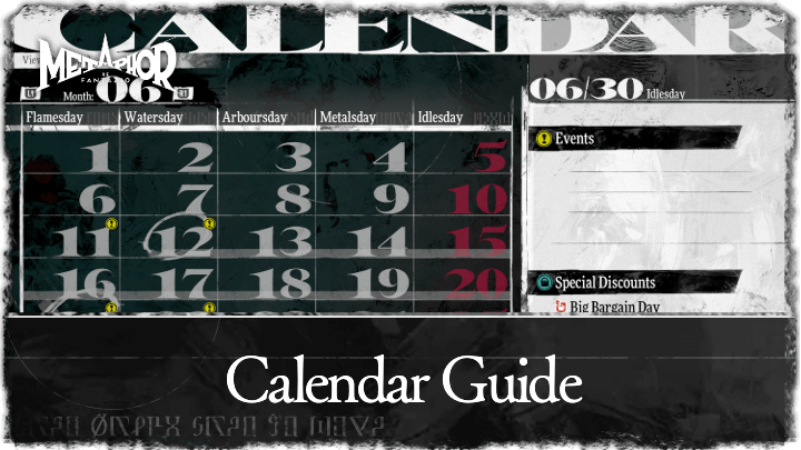 Metaphor ReFantazio - Calendar Guide