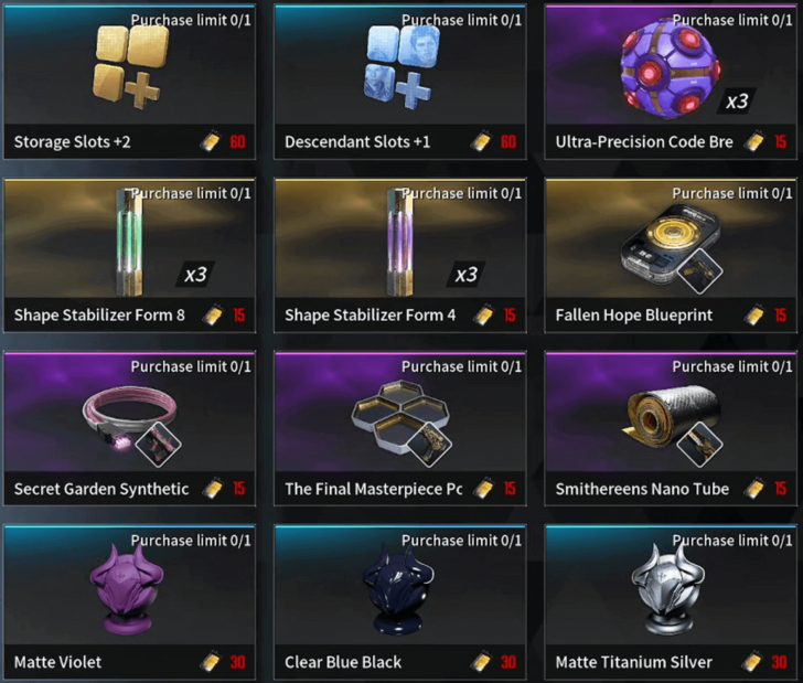 The First Descendant - Items Purchasable With Premium ETA Vouchers