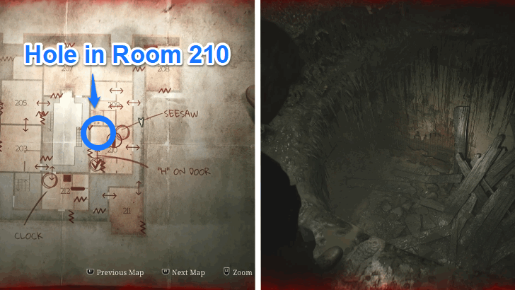 Hole in Room 210 Location