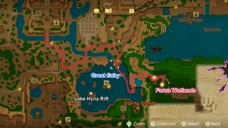 Hyrule Castle Town to Faron Wetlands Map and Points of Interest